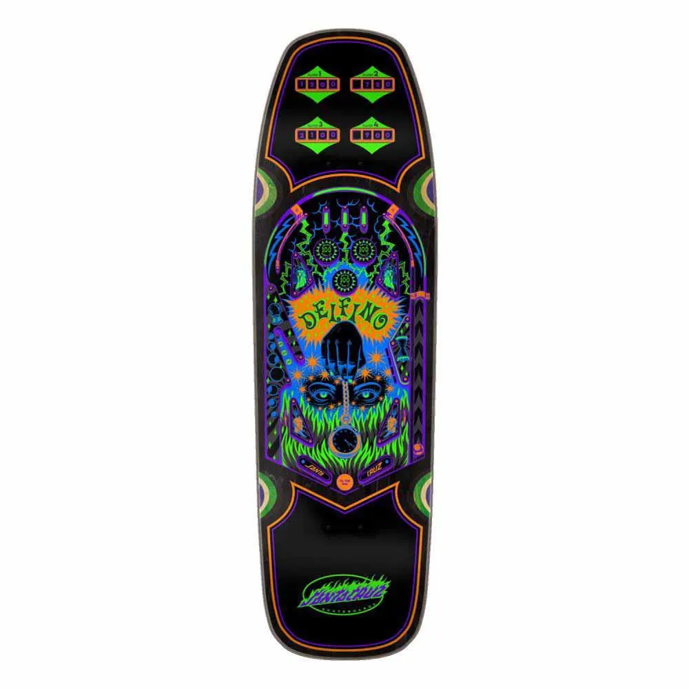 Santa Cruz Skateboard Deck Delfino Pinball Shaped Black/Multi 9.14