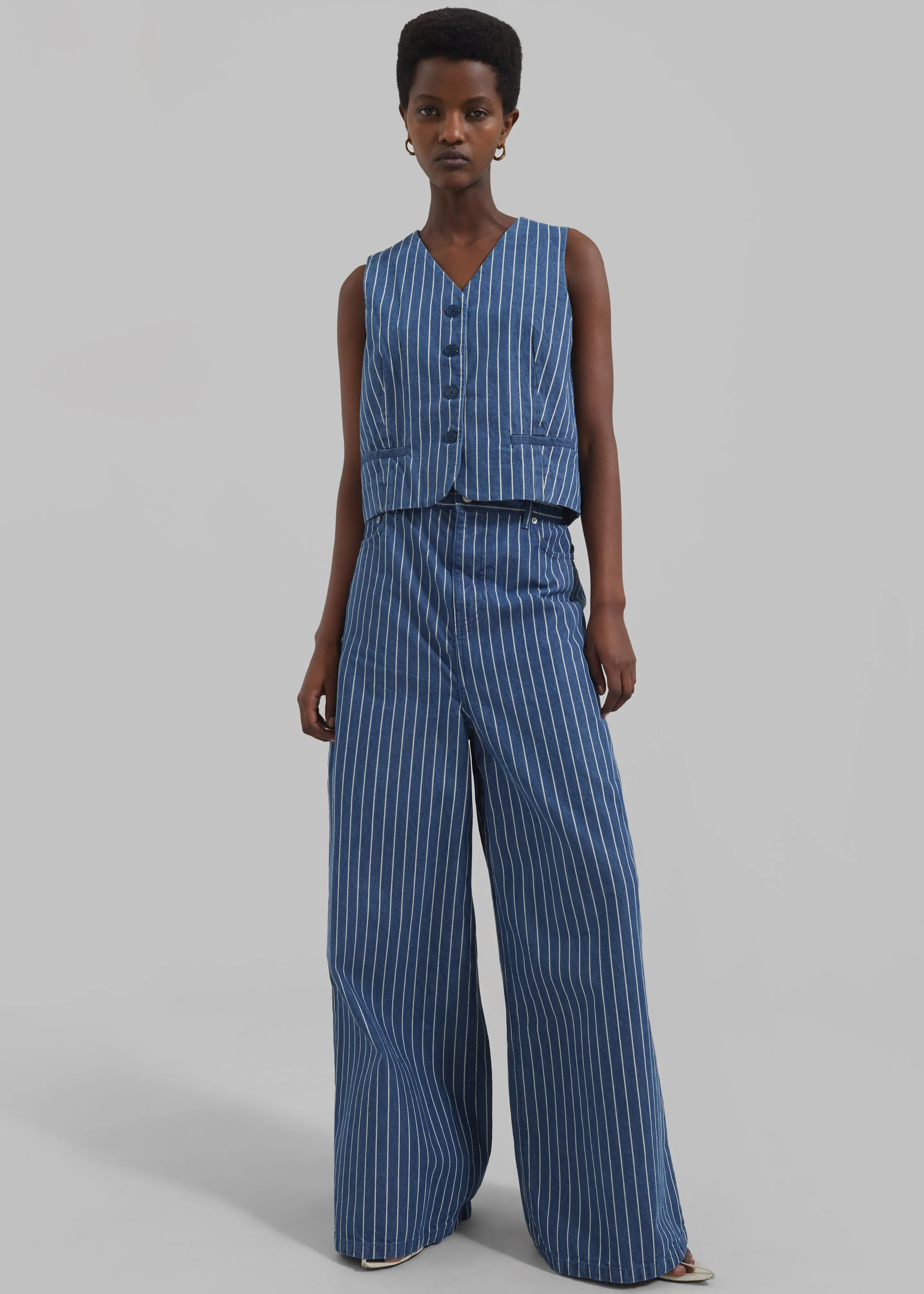 Sasha Wide Leg Jeans - Blue/White Stripe