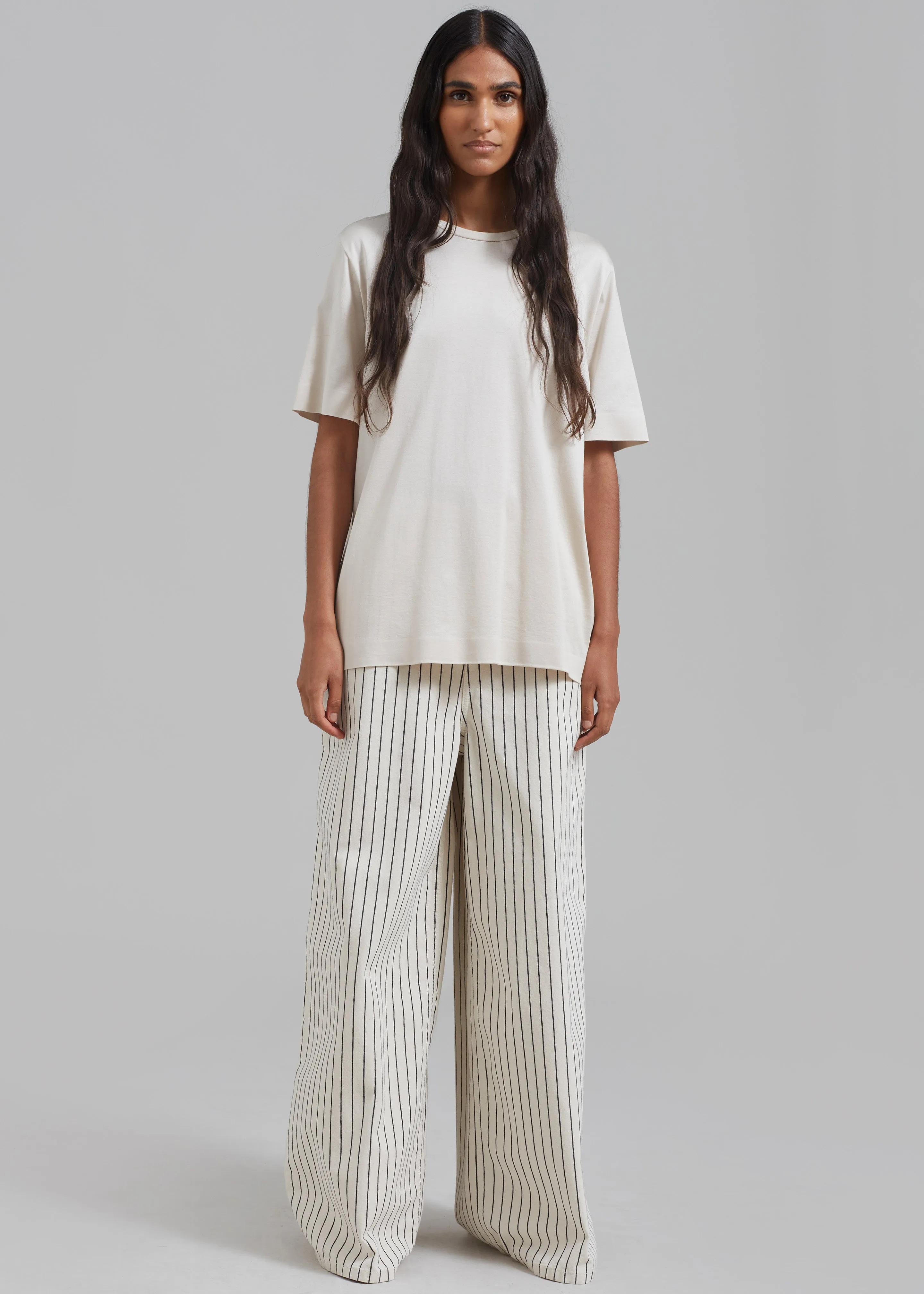 Sasha Wide Leg Jeans - Cream/Black Stripe