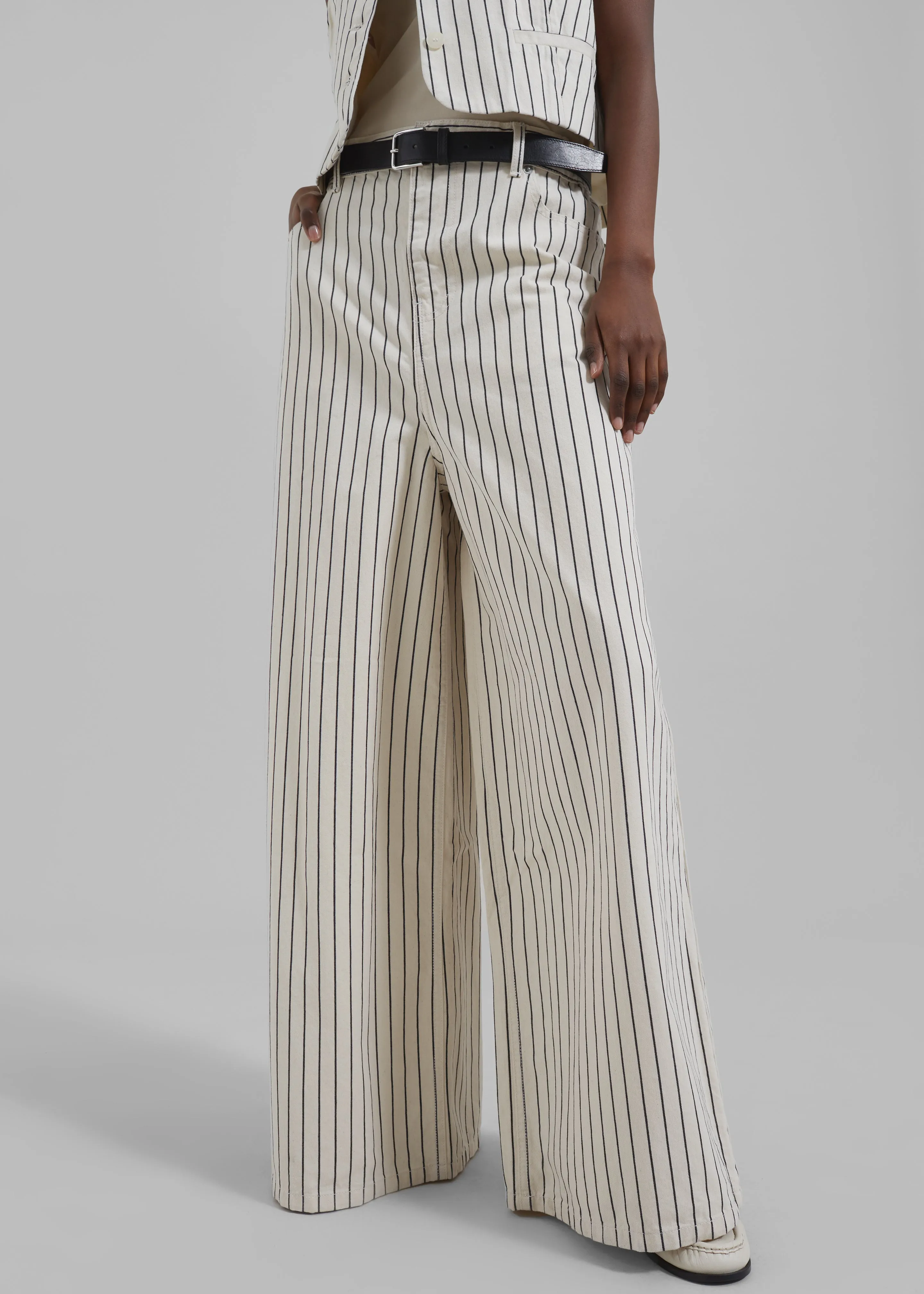 Sasha Wide Leg Jeans - Cream/Black Stripe