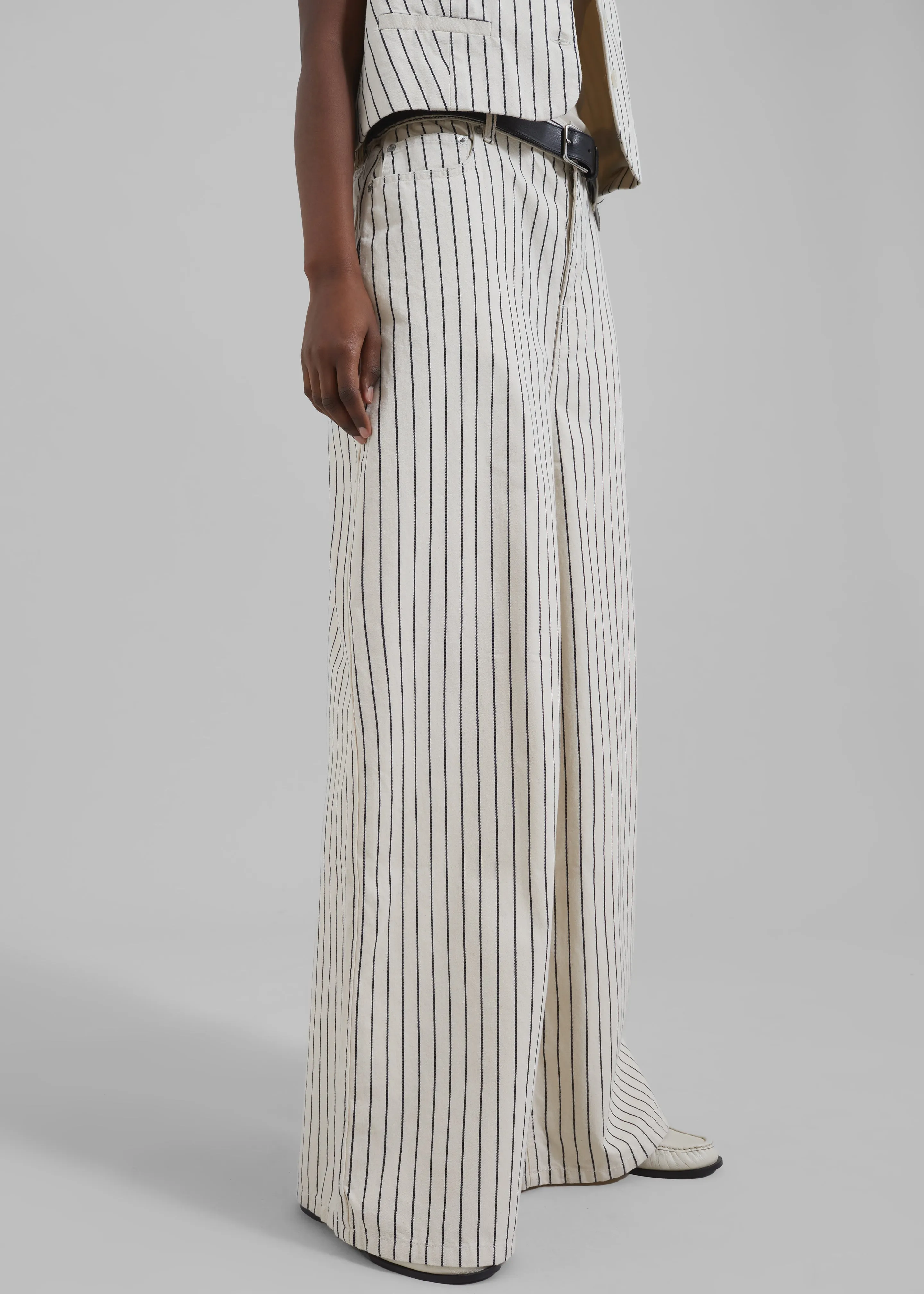 Sasha Wide Leg Jeans - Cream/Black Stripe