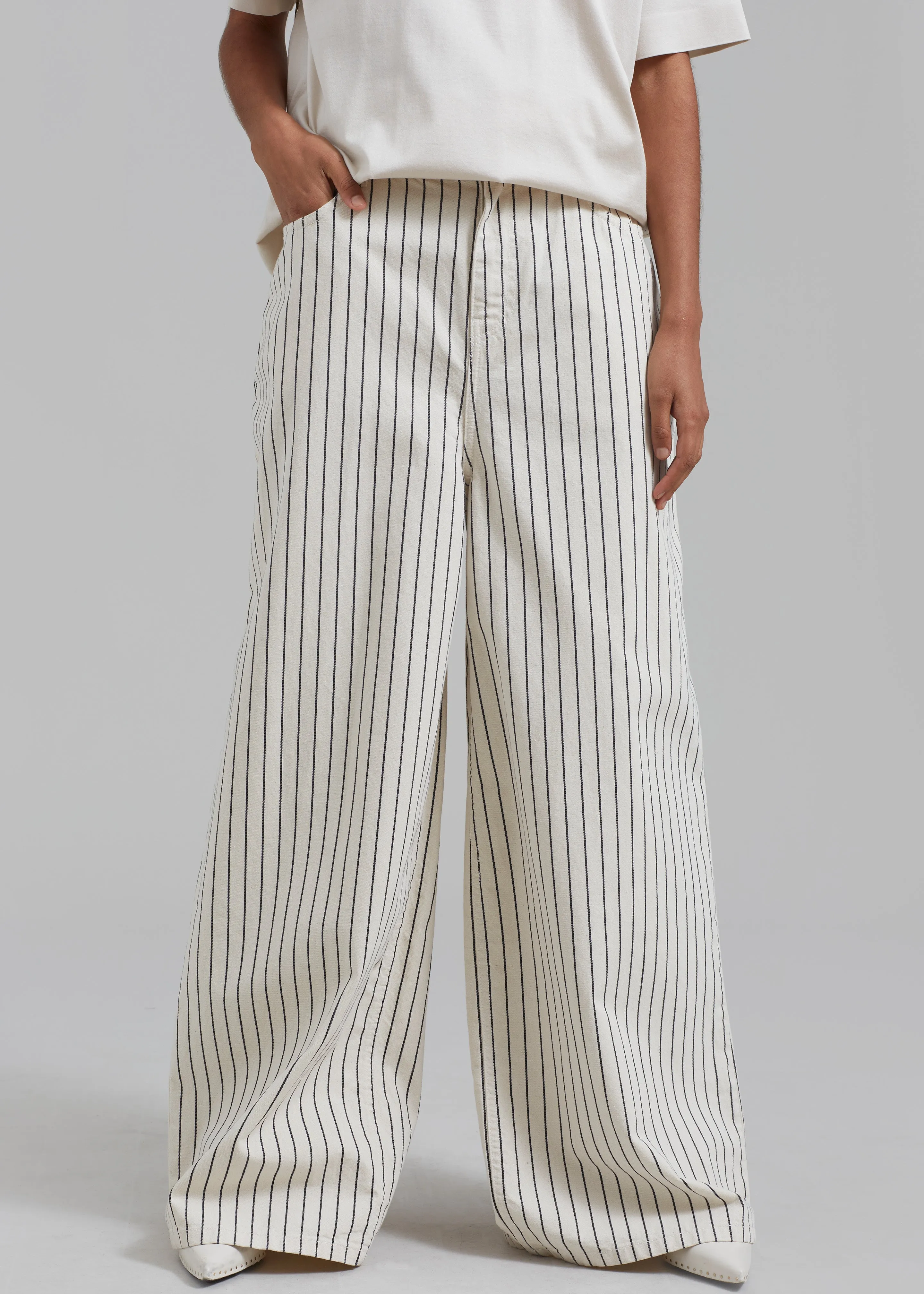 Sasha Wide Leg Jeans - Cream/Black Stripe