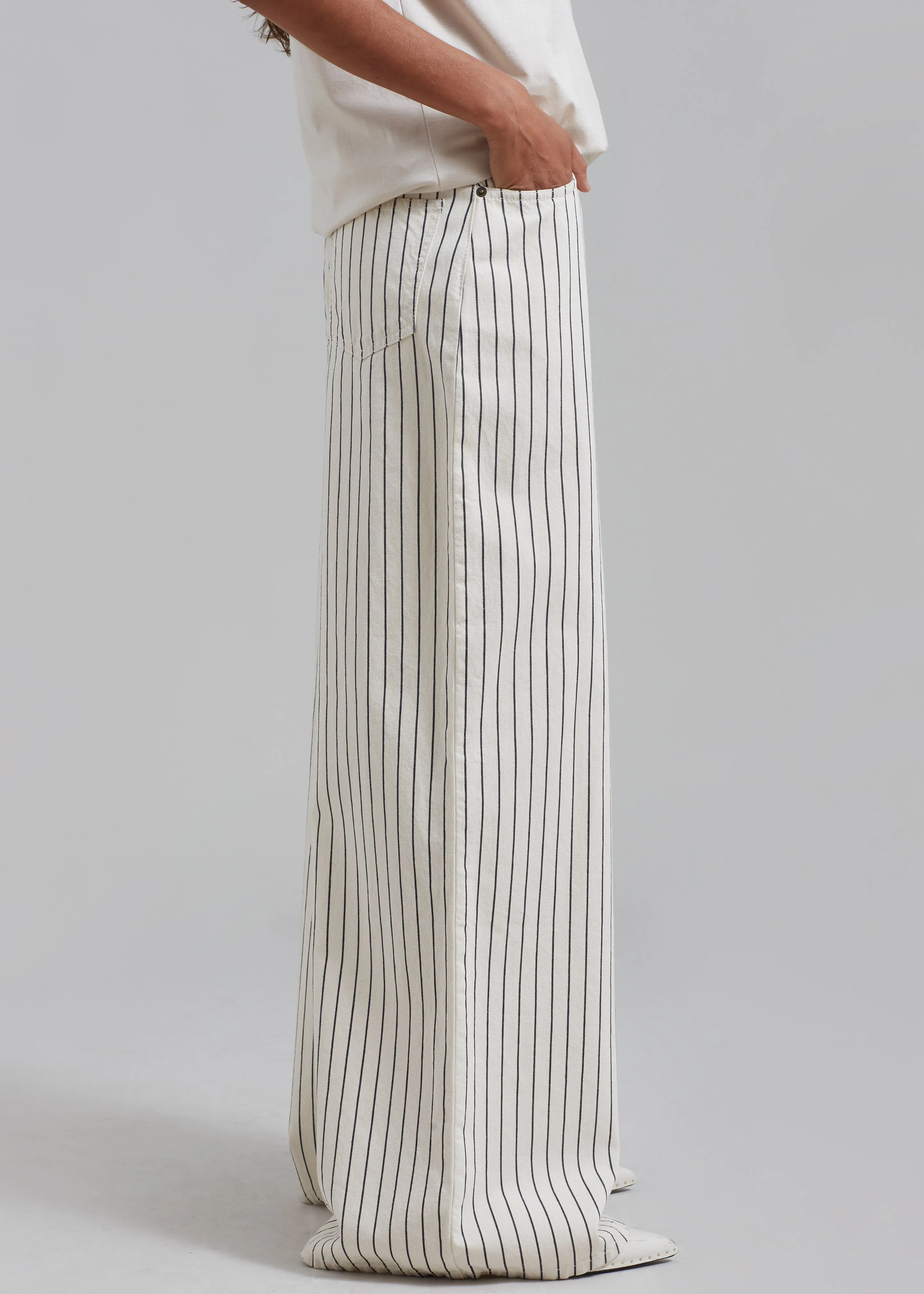 Sasha Wide Leg Jeans - Cream/Black Stripe