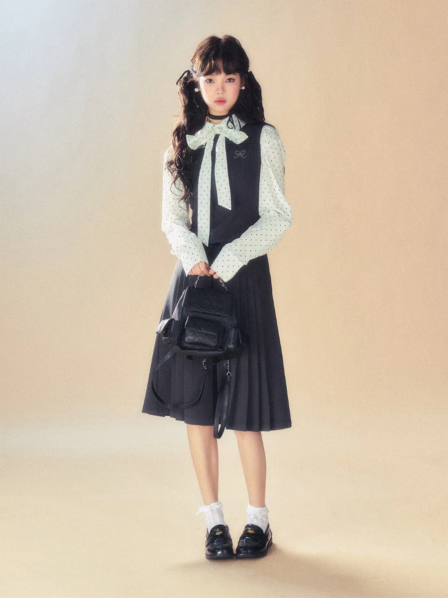 Set-Up College Casual Box-Pleats Classy Vest&Long-Skirt&Short-Pants