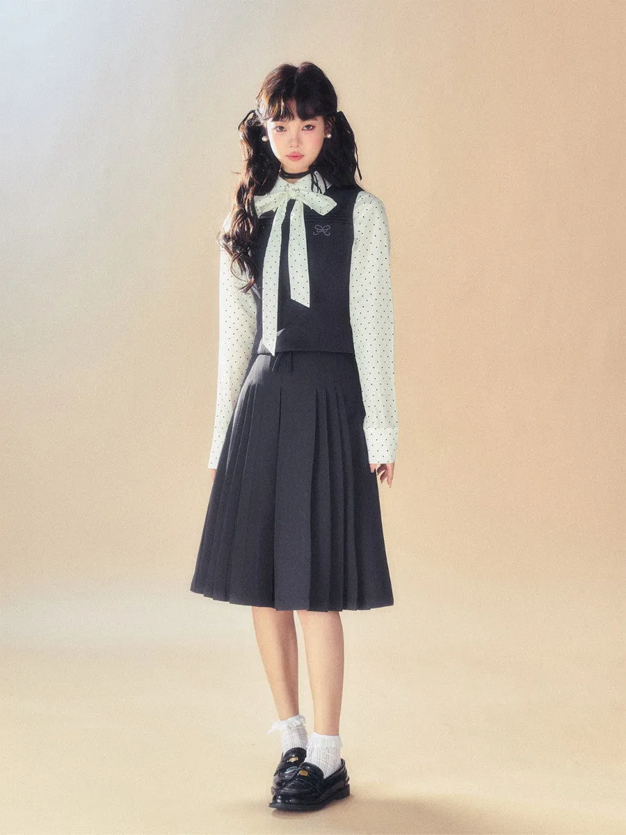 Set-Up College Casual Box-Pleats Classy Vest&Long-Skirt&Short-Pants