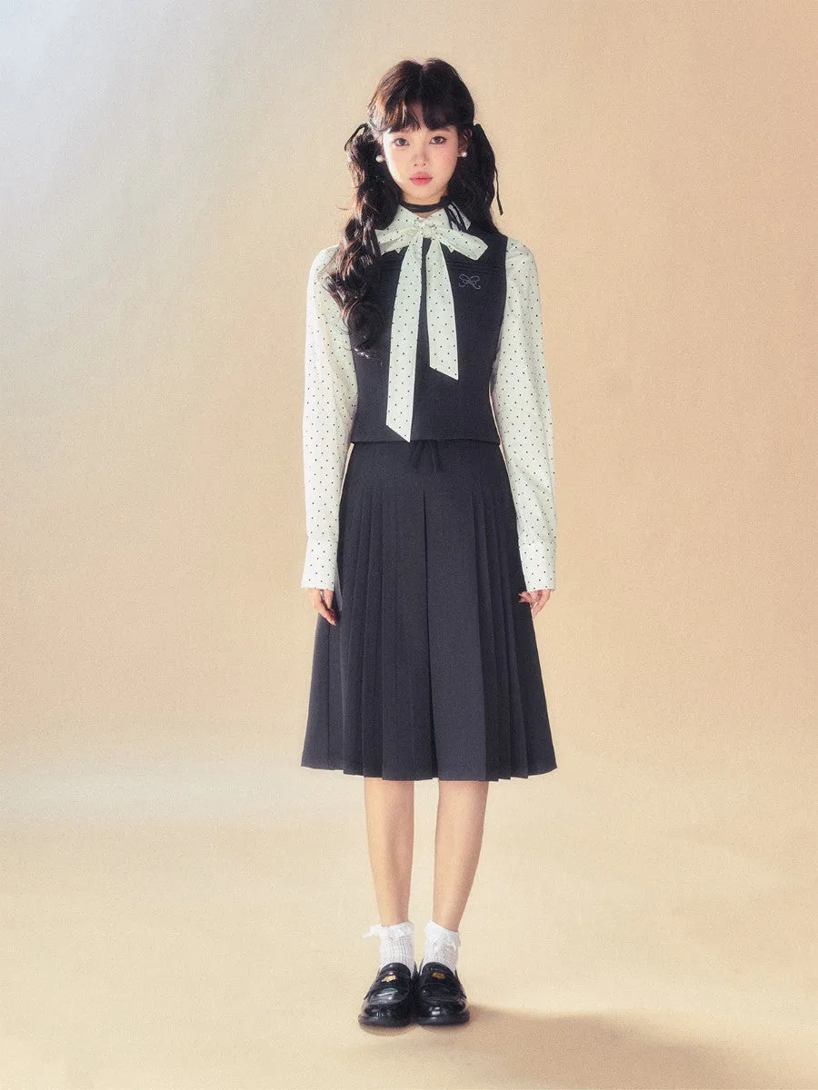 Set-Up College Casual Box-Pleats Classy Vest&Long-Skirt&Short-Pants