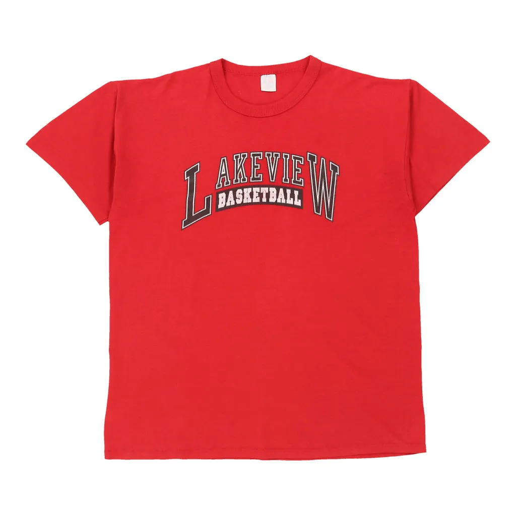 Single Stitch Lakeview Basketball Russell Athletic Graphic T-Shirt - Large Red Cotton