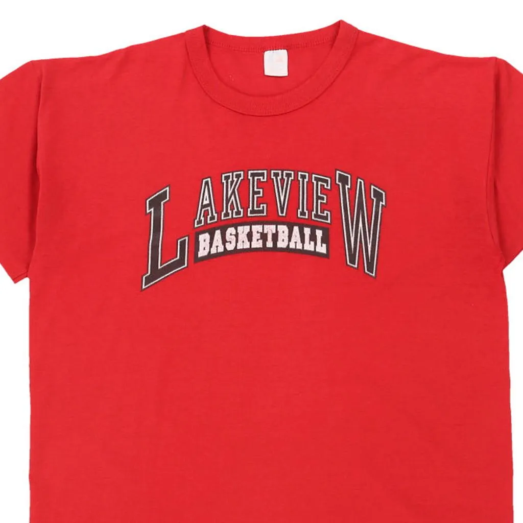 Single Stitch Lakeview Basketball Russell Athletic Graphic T-Shirt - Large Red Cotton