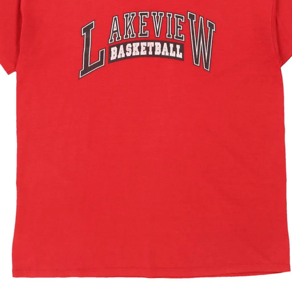 Single Stitch Lakeview Basketball Russell Athletic Graphic T-Shirt - Large Red Cotton