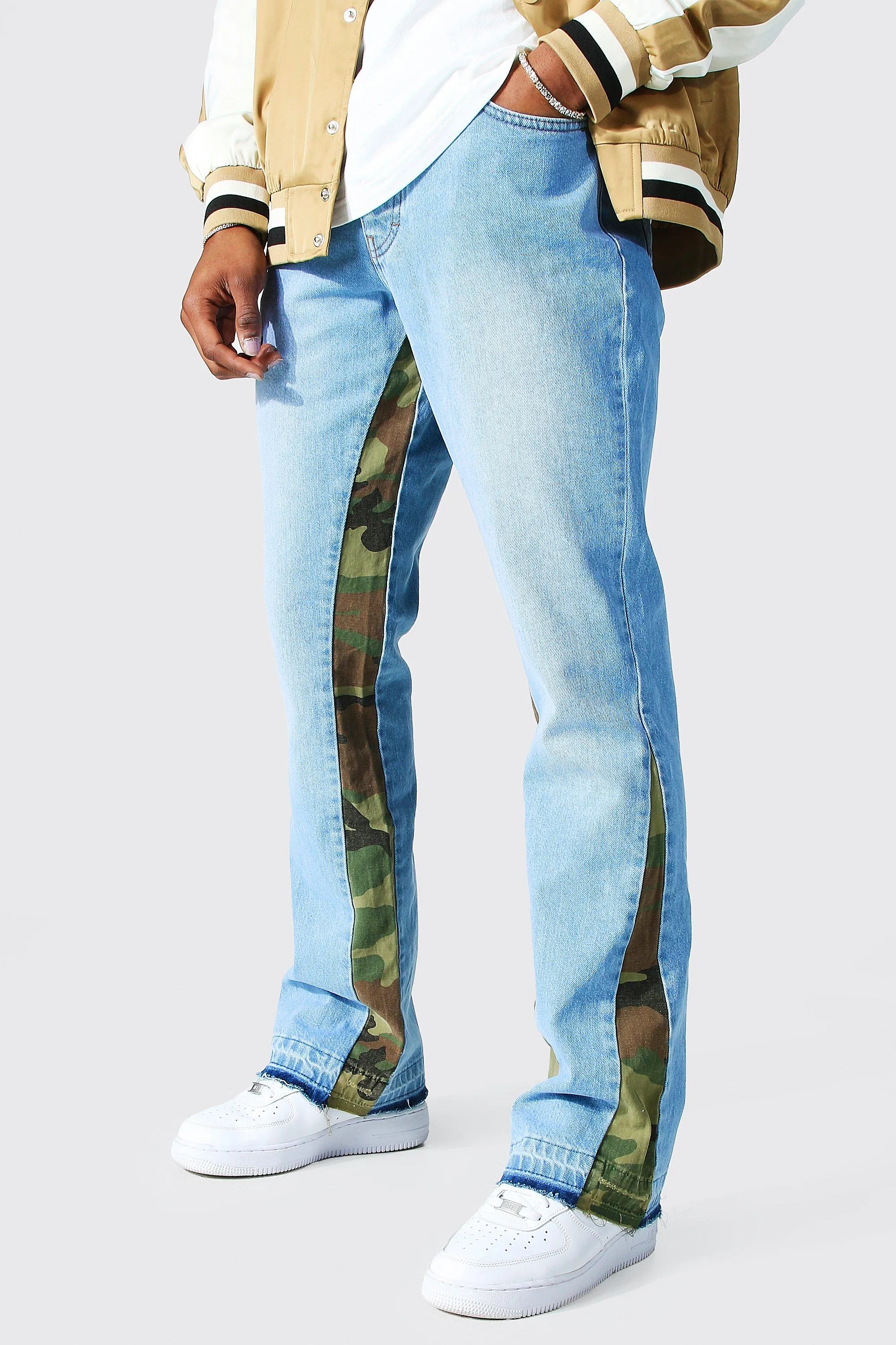 Slim Fit Rigid Camo Panel Insert Jeans