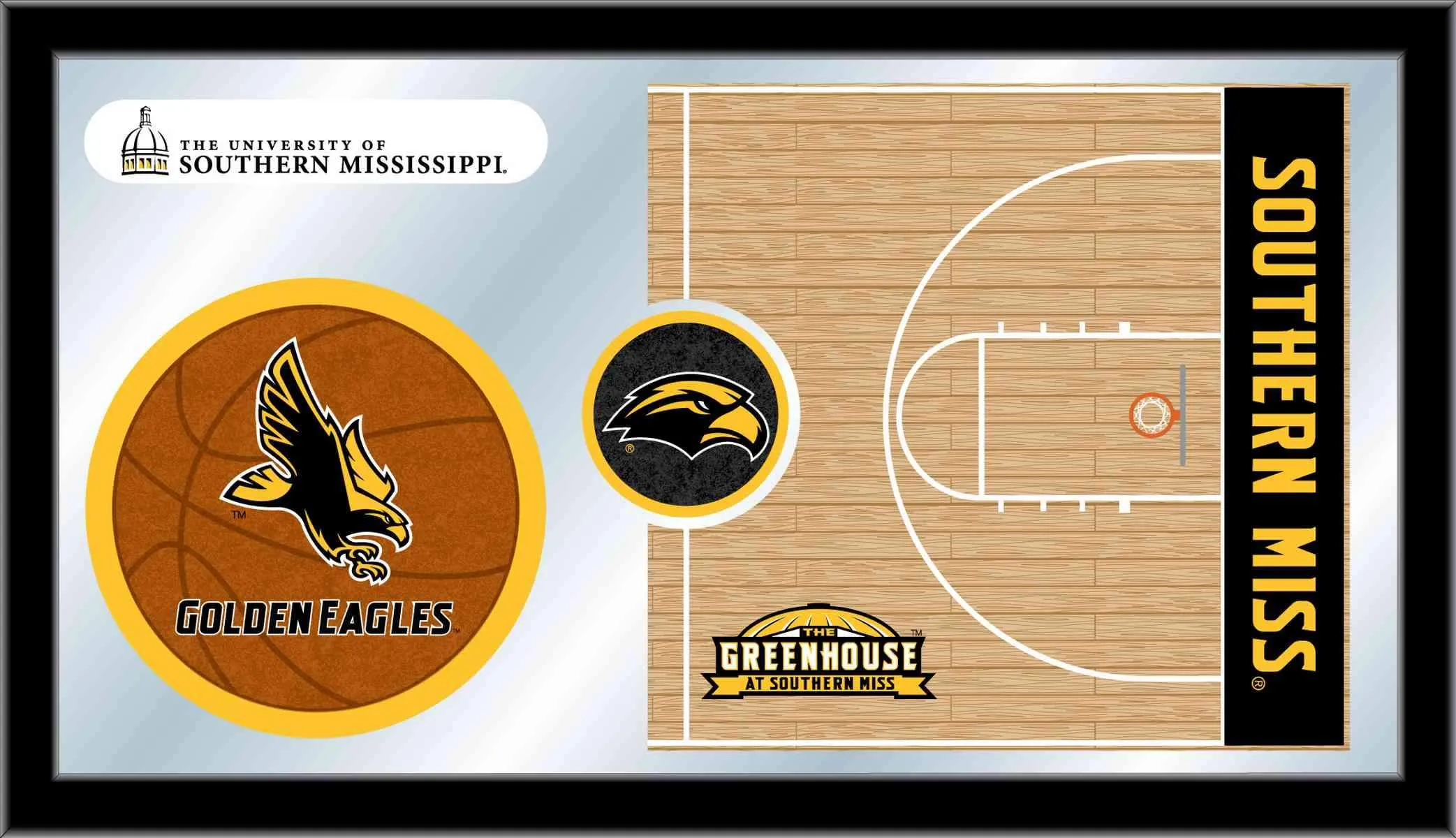 Southern Miss Golden Eagles HBS Basketball Framed Glass Wall Mirror (26x15)