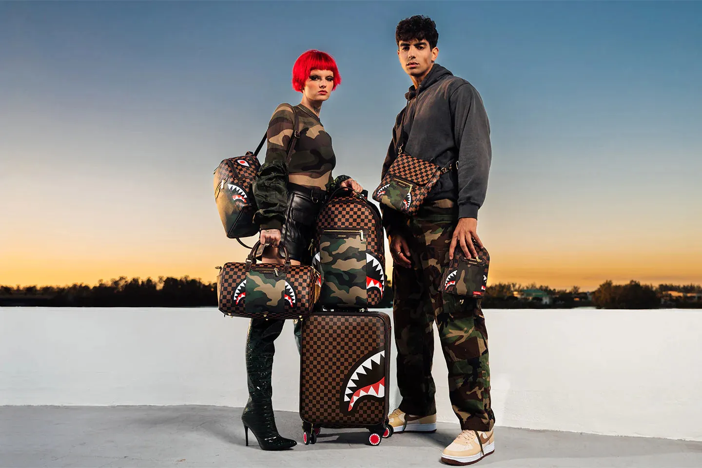 Sprayground Exterior Gold Zip Pocket Sharks in Paris Savage Backpack