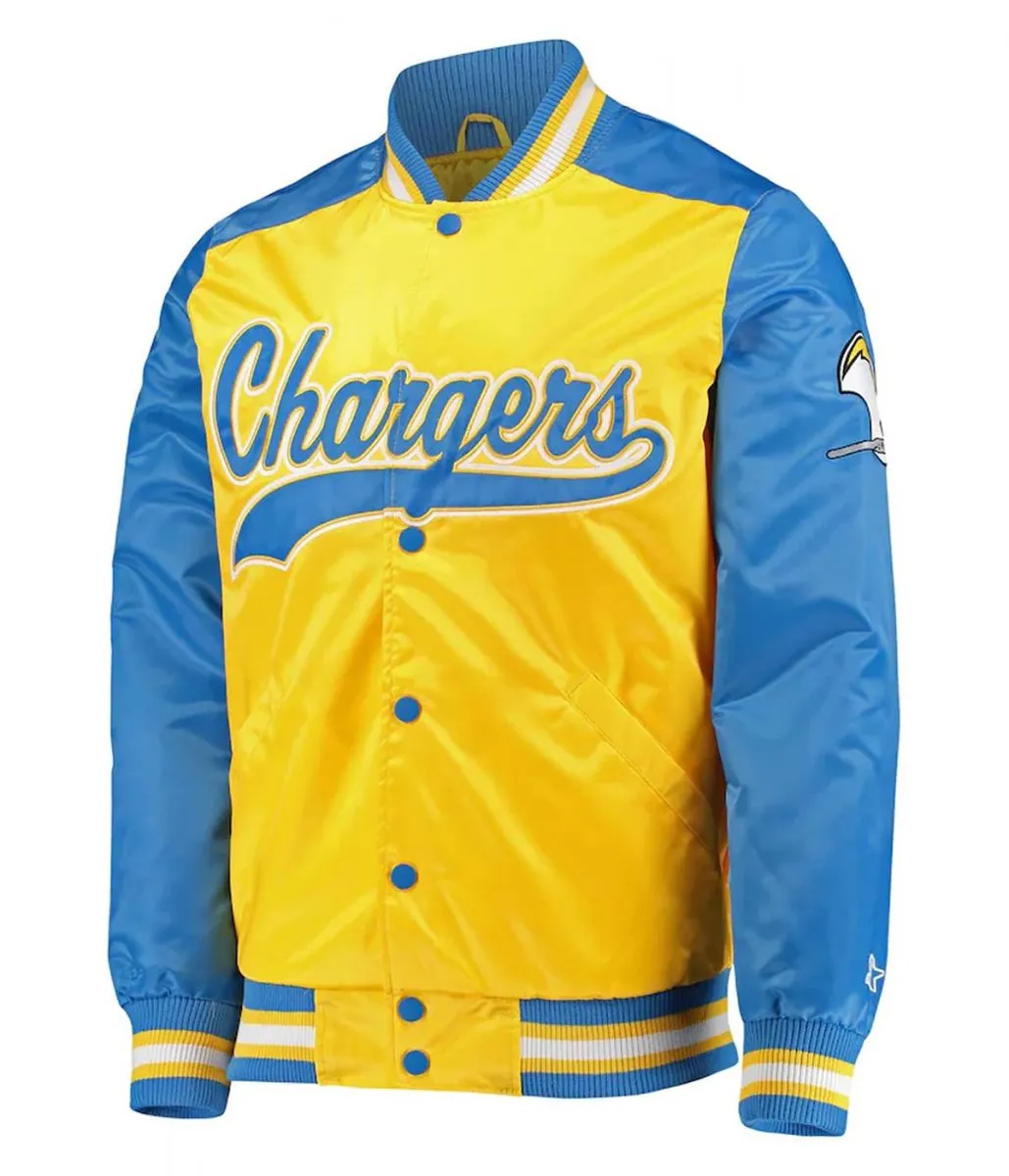 Starter LA Chargers The Tradition II Varsity Satin Blue and Gold Jacket