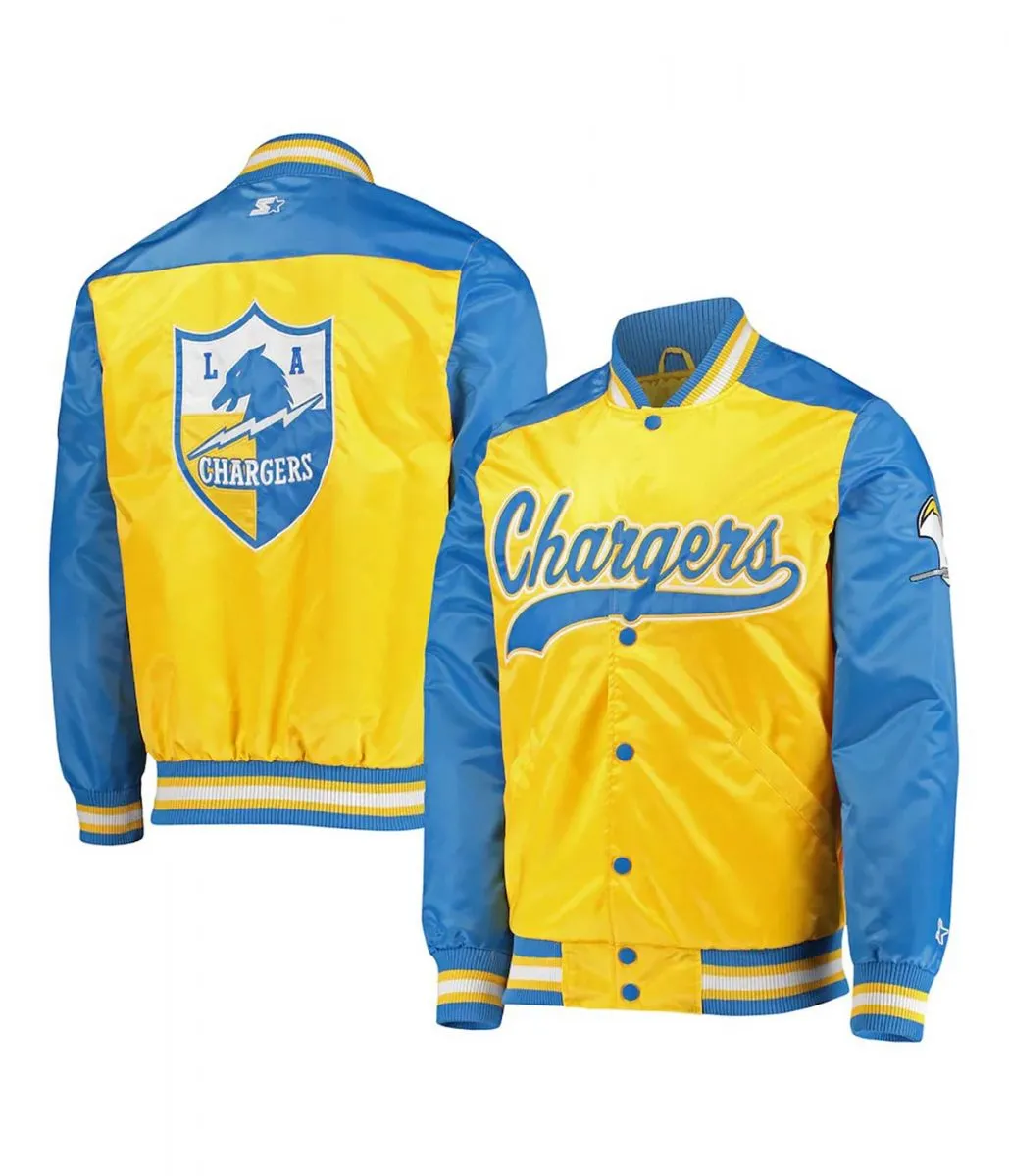 Starter LA Chargers The Tradition II Varsity Satin Blue and Gold Jacket