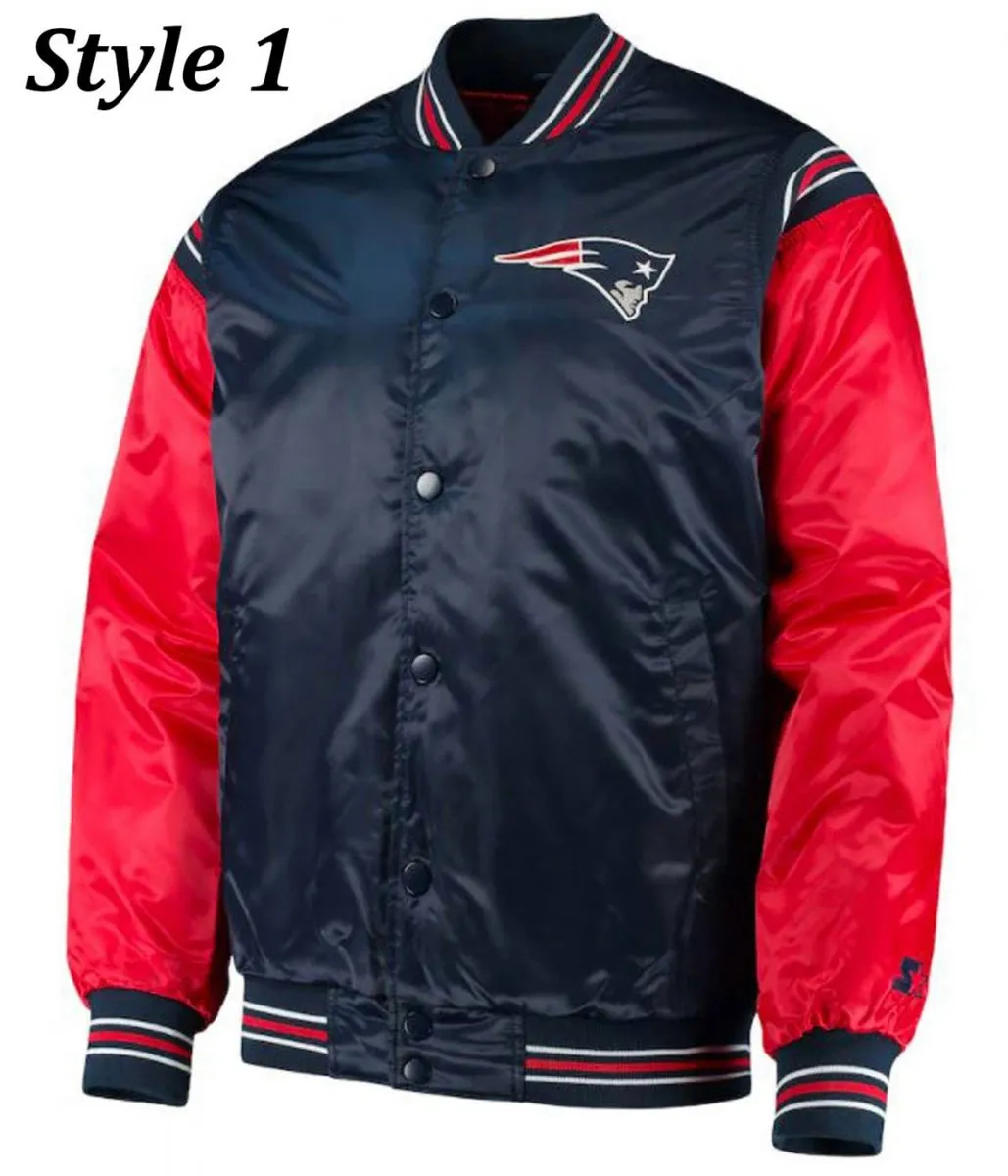 Starter Varsity New England Patriots Blue and Red Satin Jacket