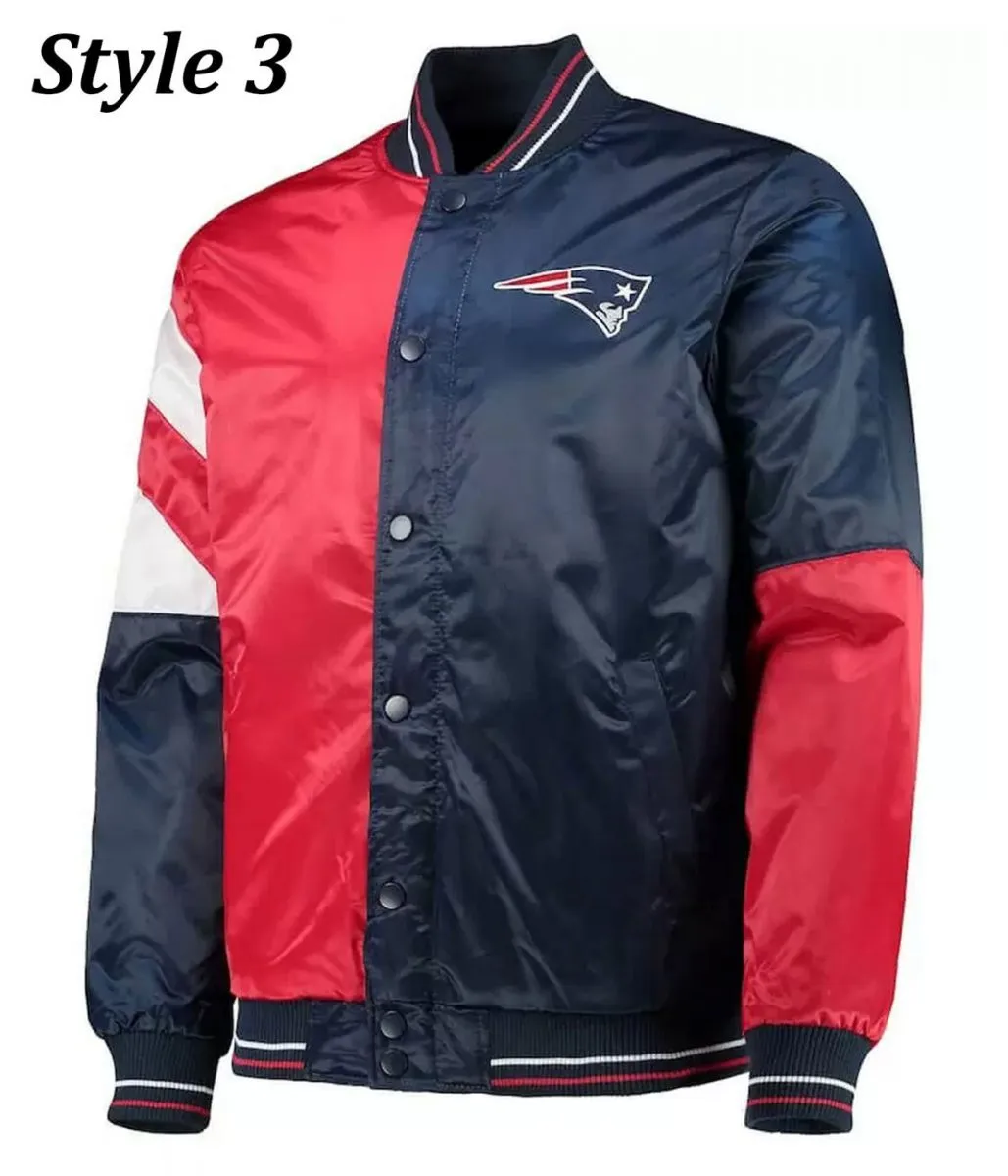 Starter Varsity New England Patriots Blue and Red Satin Jacket