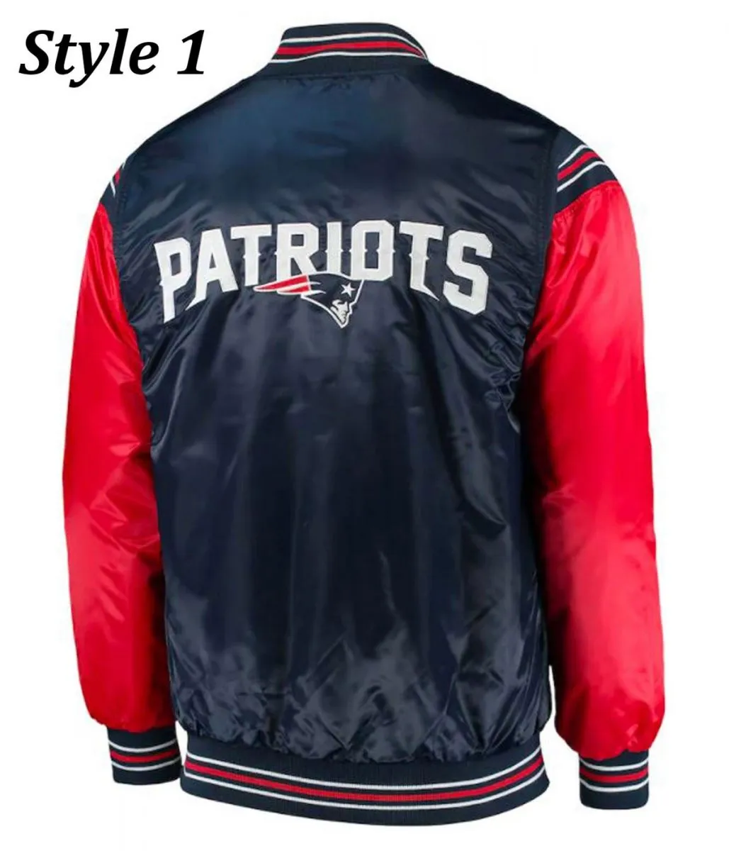 Starter Varsity New England Patriots Blue and Red Satin Jacket