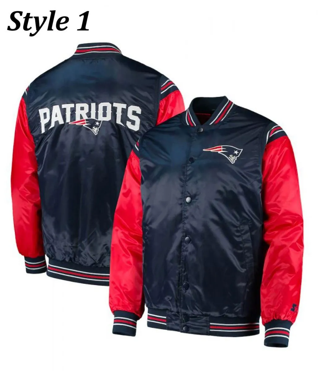 Starter Varsity New England Patriots Blue and Red Satin Jacket