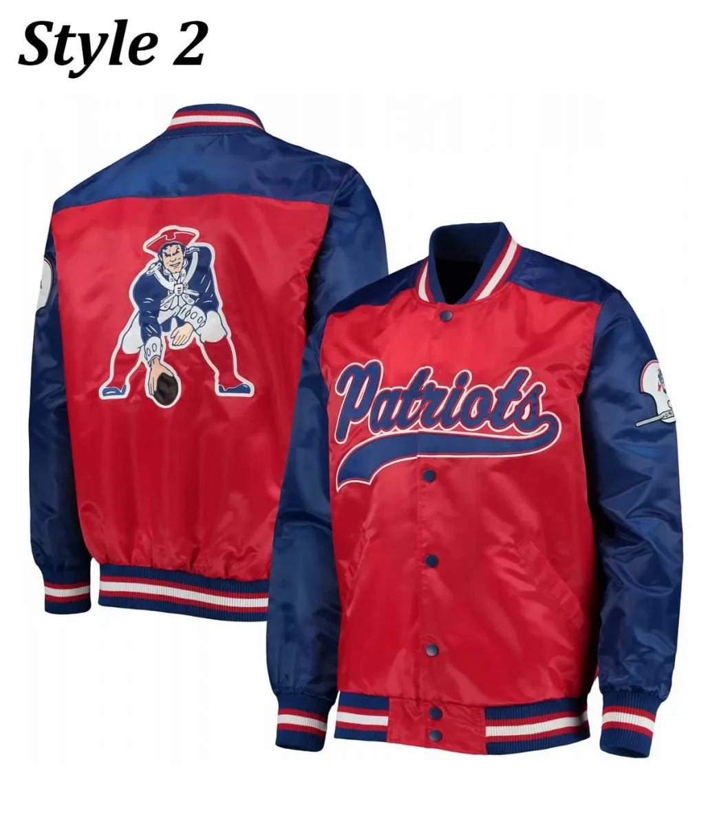 Starter Varsity New England Patriots Blue and Red Satin Jacket