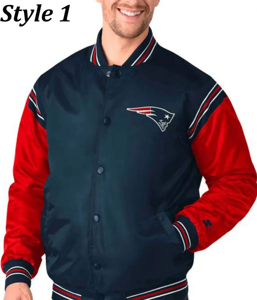 Starter Varsity New England Patriots Blue and Red Satin Jacket