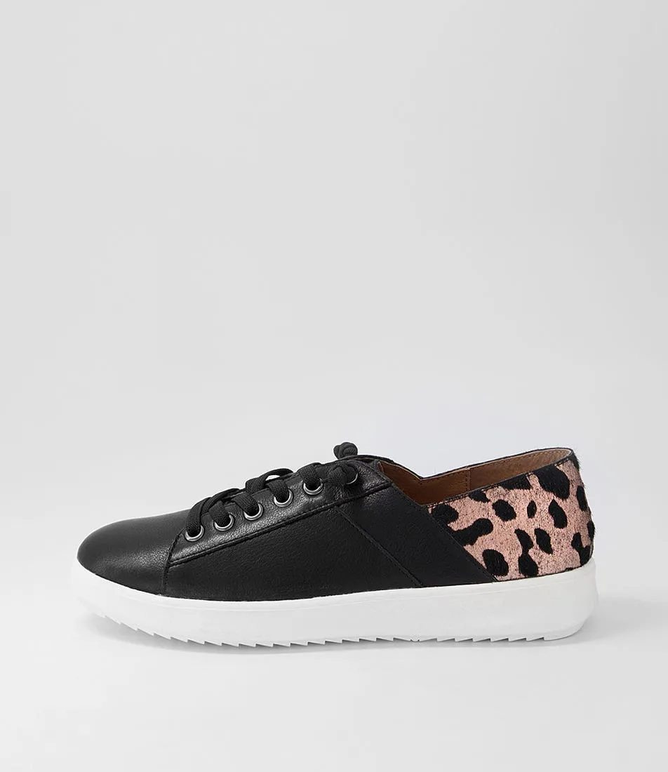 SUPERSOFT Zaylah Black Rose Gold Leopard Leather Pony Sneakers