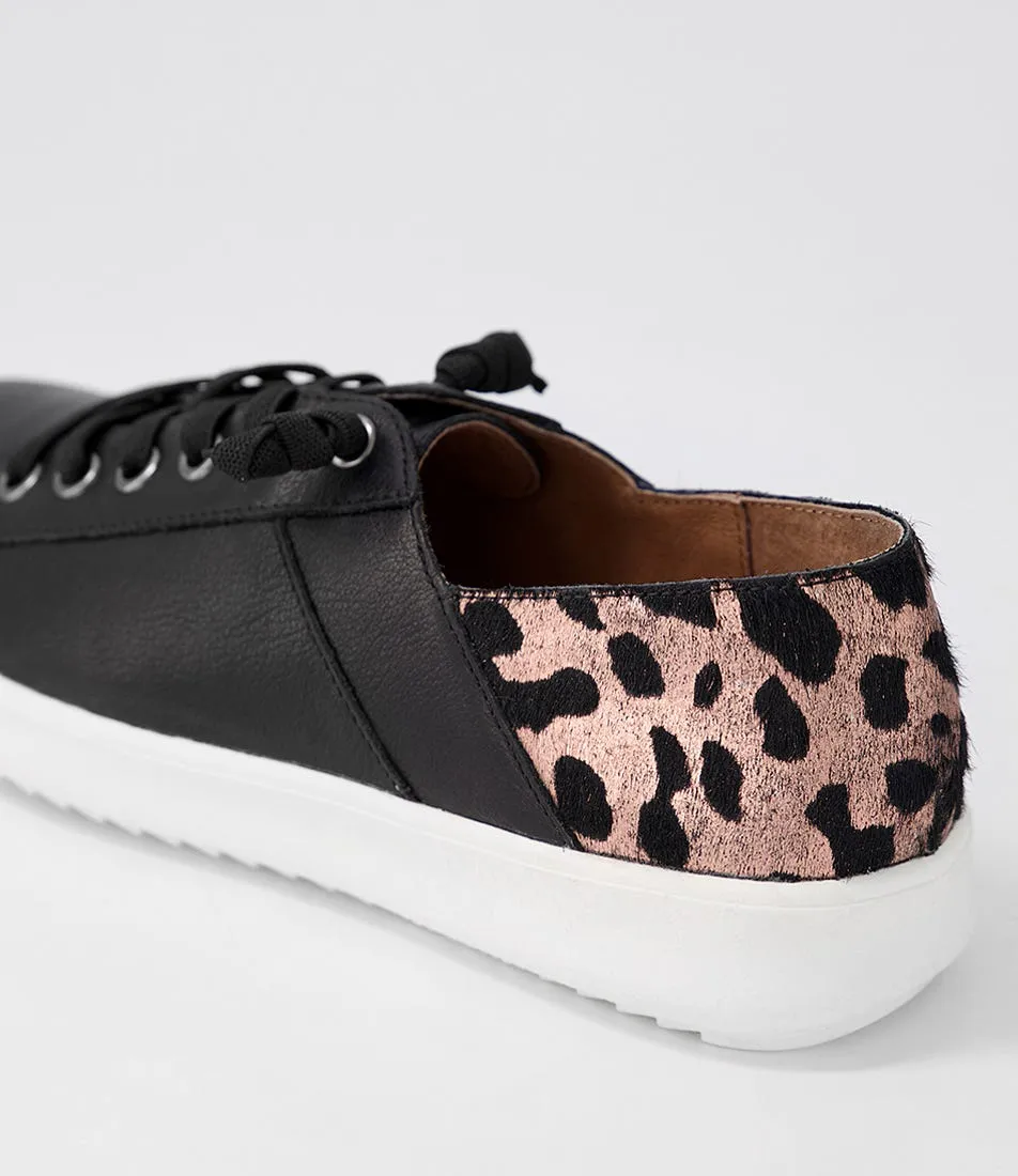 SUPERSOFT Zaylah Black Rose Gold Leopard Leather Pony Sneakers