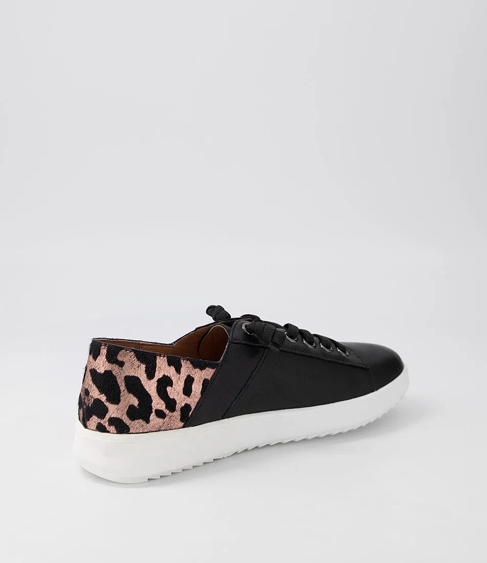 SUPERSOFT Zaylah Black Rose Gold Leopard Leather Pony Sneakers