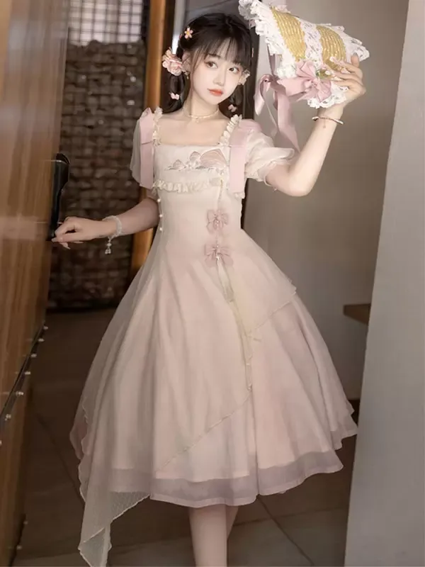 Sweet Lolita Dress Polyester Short Sleeves Dress