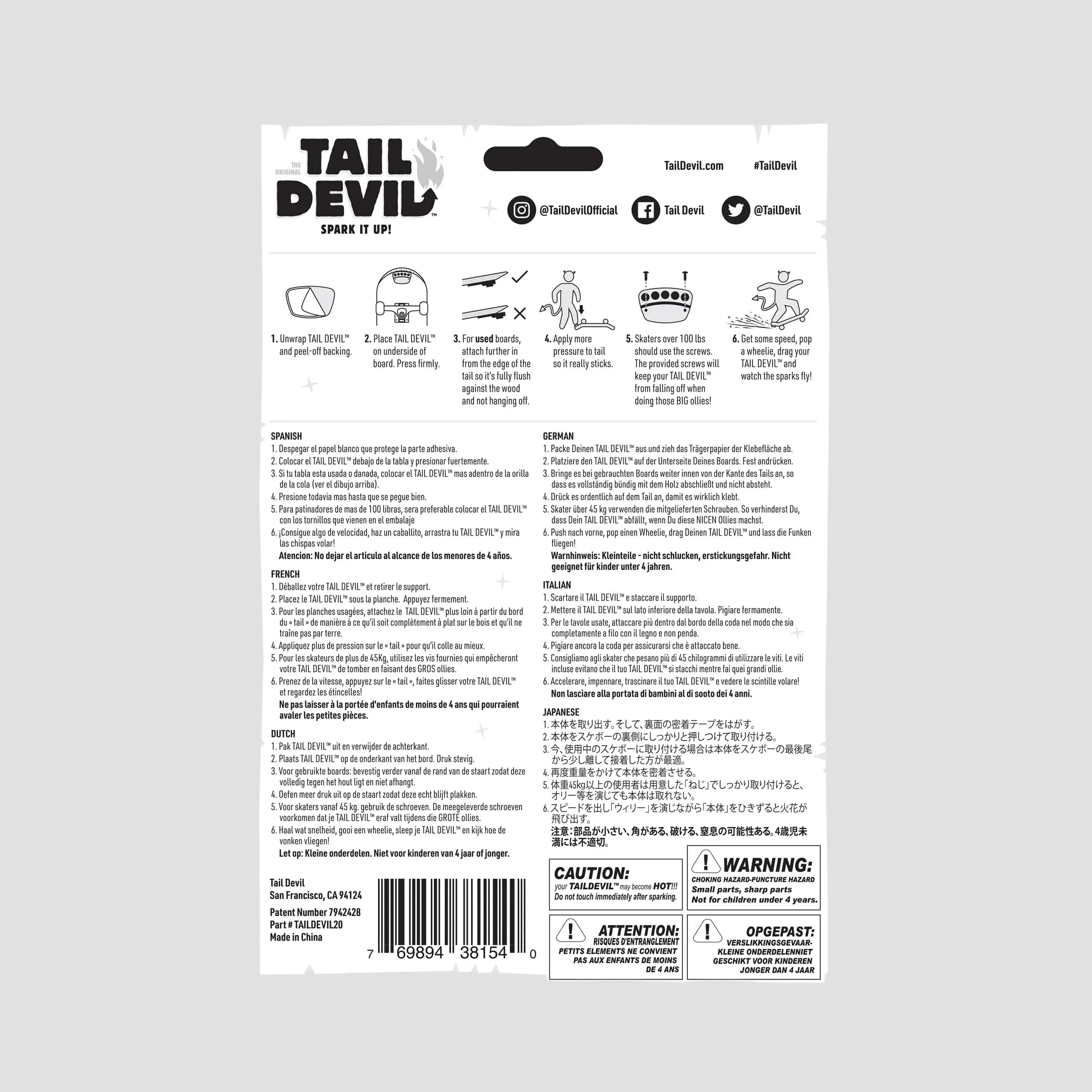 Tail Devil Skateboard Spark Plate Black