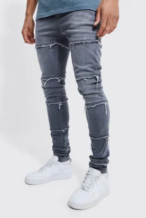 Tall Skinny Stretch Frayed Panelled Jeans