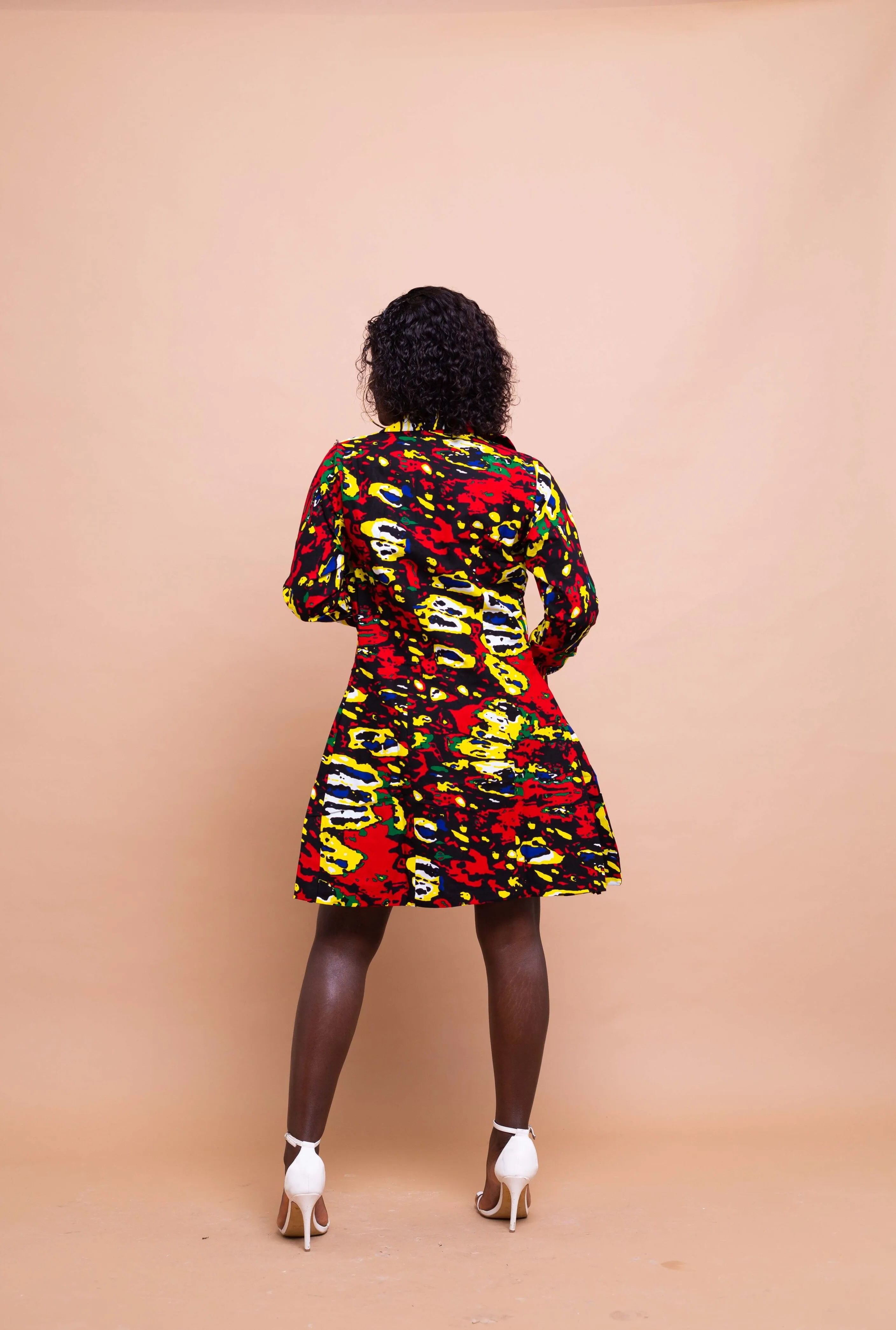 Tessy Ankara Long Jacket | Yellow and Red African Print