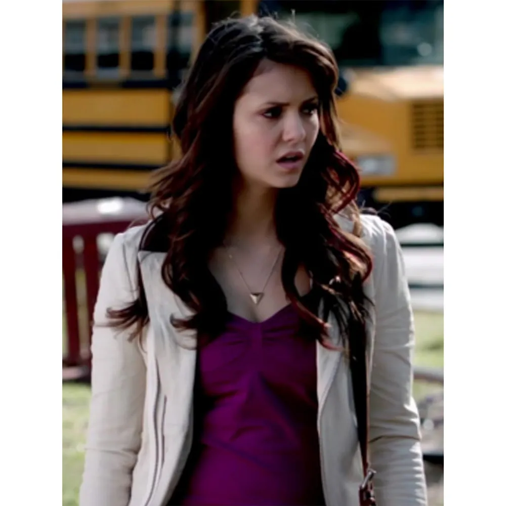 The Vampire Diaries S04 Nina Dobrev Beige Leather Jacket