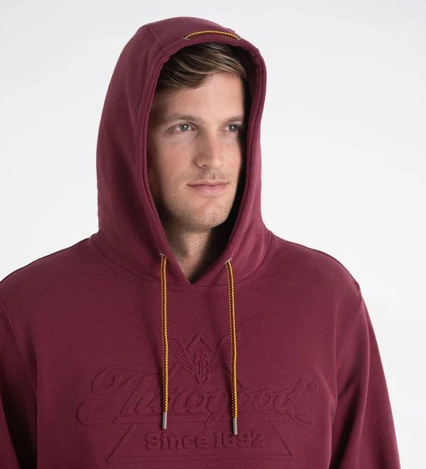 Thorogood Men's Heavyweight Brushed Embossed Logo Hoodie in Chocolate Maroon