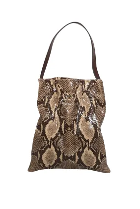 TL-180 - Beige & Brown Python Embossed Leather Shoulder Bag