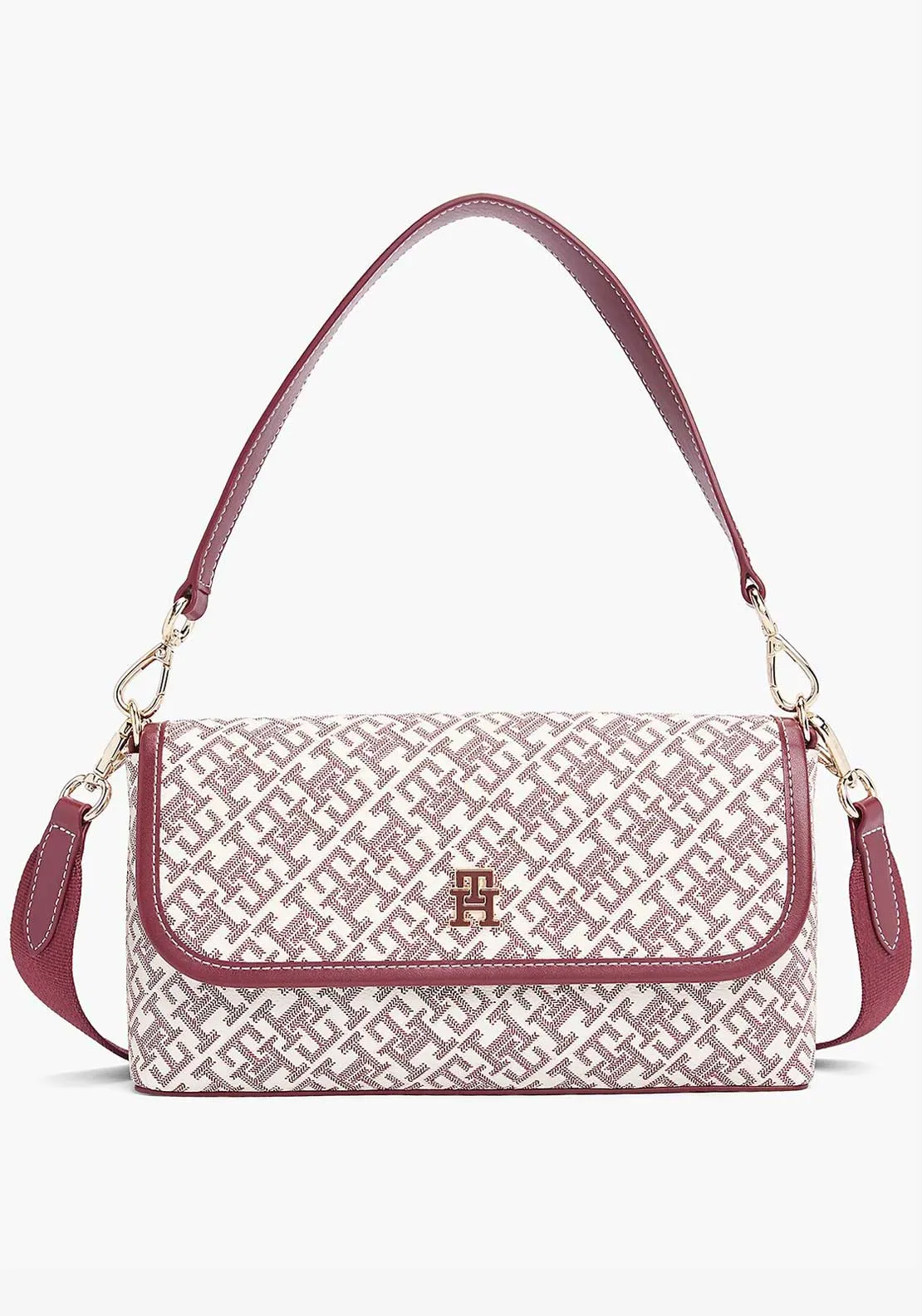 Tommy Hilfiger Monogram Crossbody Bag, White and Burgundy