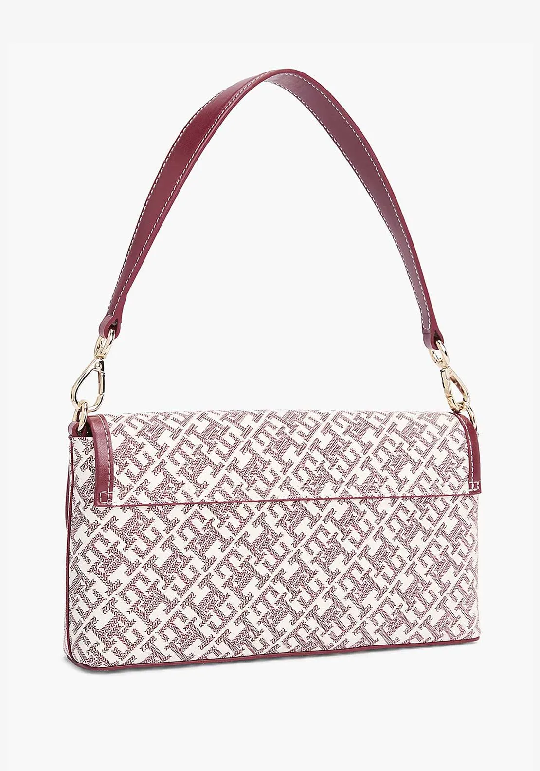 Tommy Hilfiger Monogram Crossbody Bag, White and Burgundy