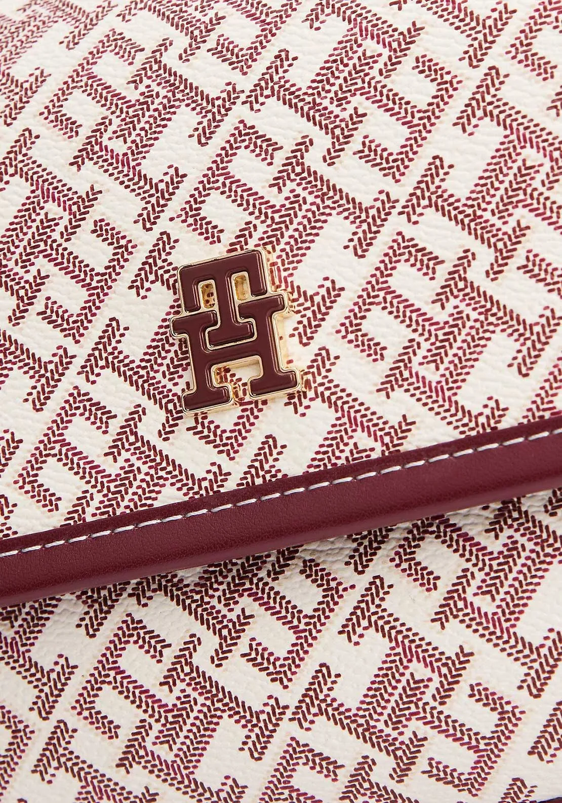 Tommy Hilfiger Monogram Crossbody Bag, White and Burgundy