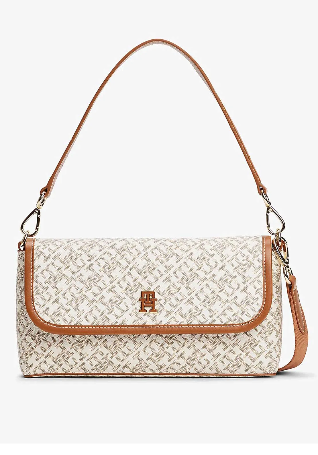 Tommy Hilfiger Monogram Crossbody Bag, White and Tan