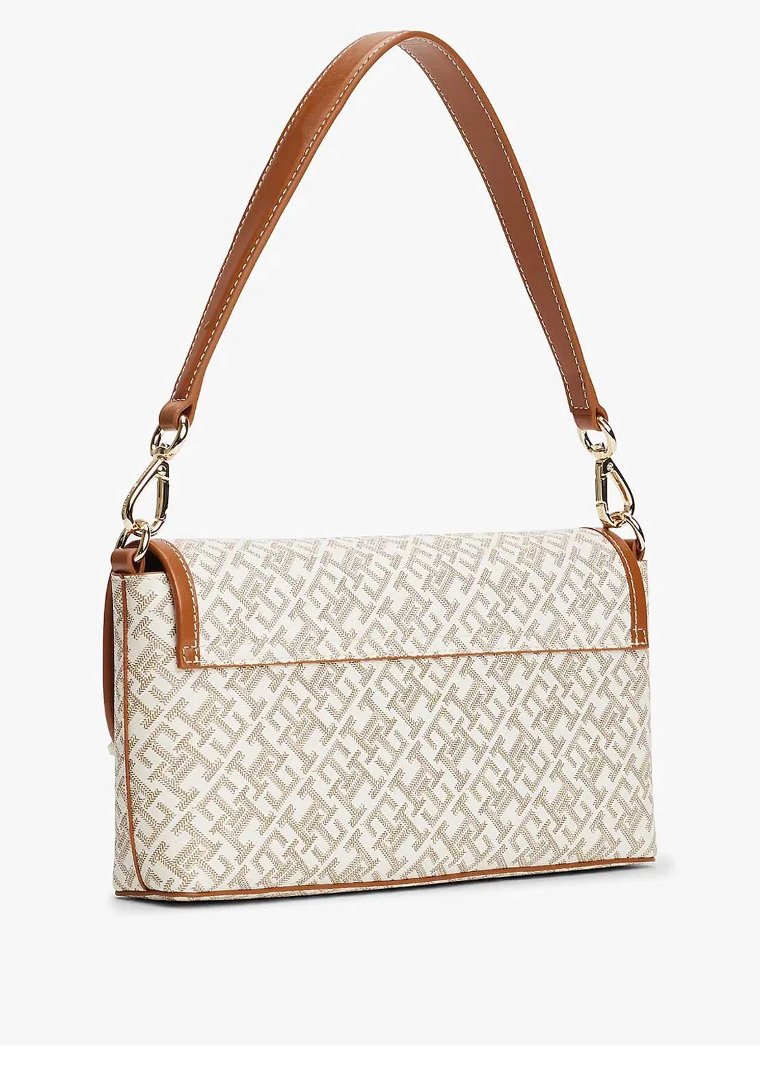 Tommy Hilfiger Monogram Crossbody Bag, White and Tan