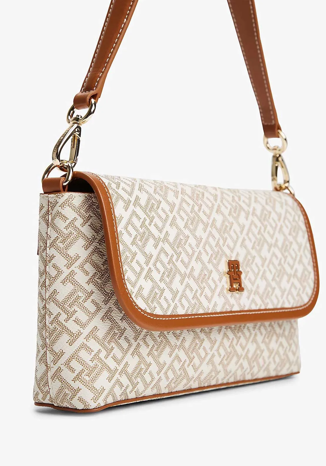 Tommy Hilfiger Monogram Crossbody Bag, White and Tan