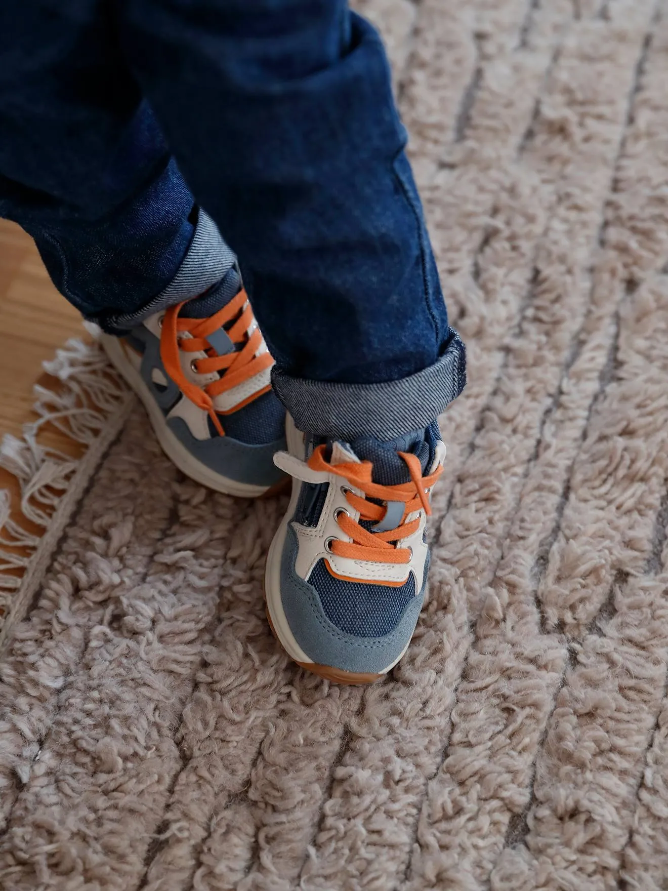 Trainers with Laces & Zip, for Babies - denim blue