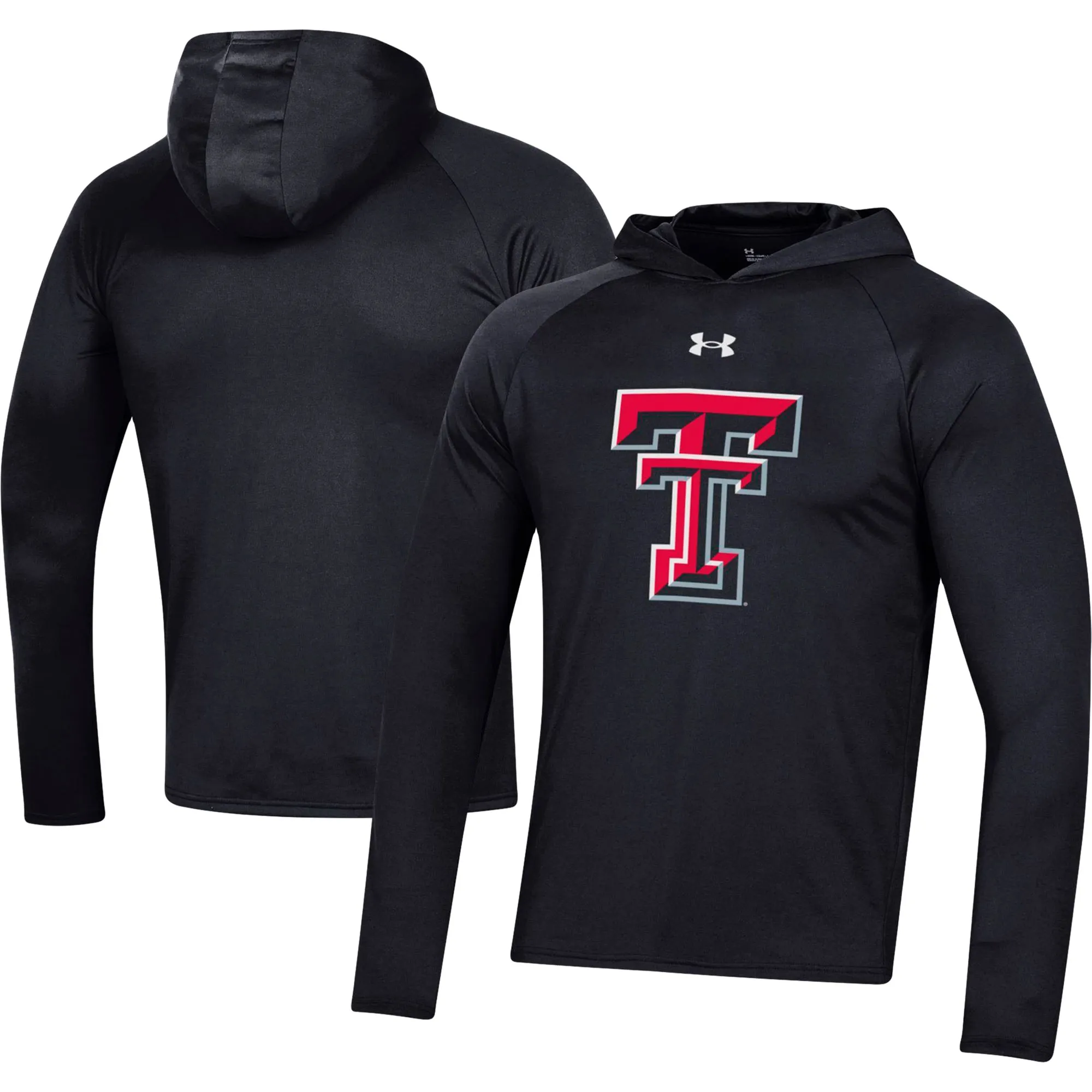 Under Armour  Texas Tech Red Raiders Black School Logo Raglan Long Sleeve Hoodie Performance T-Shirt