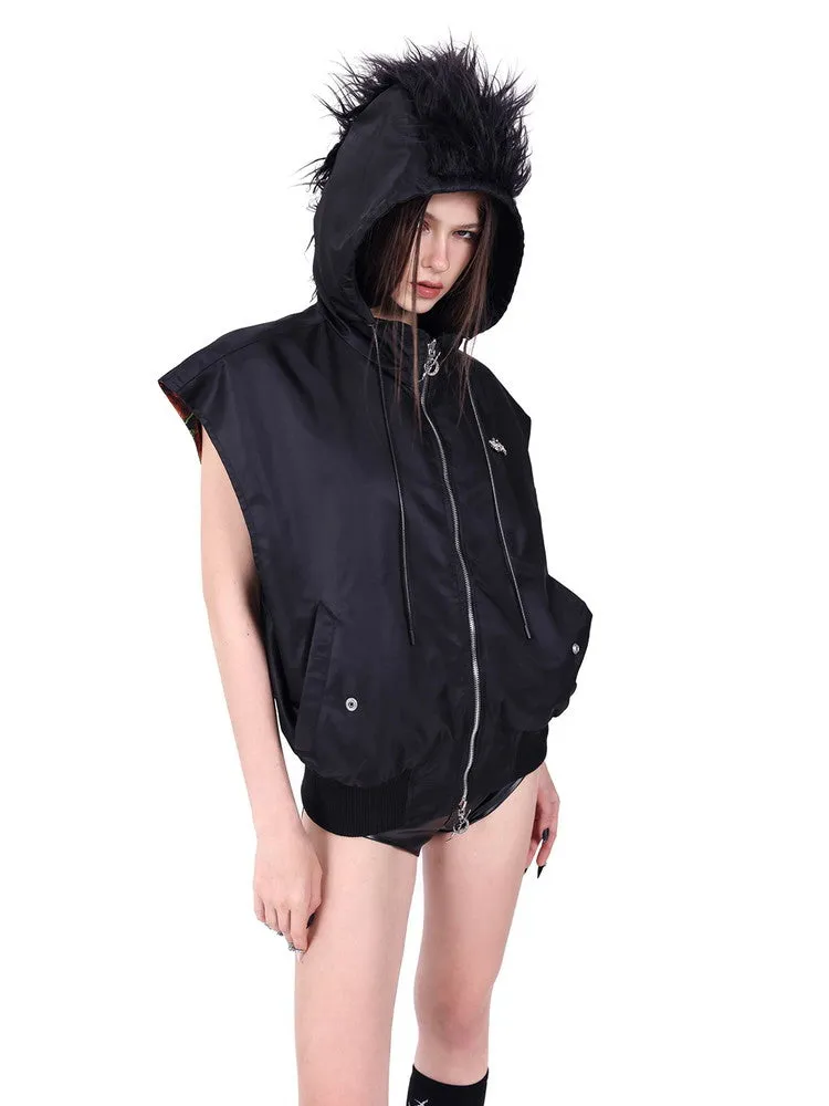 Unisex Reversible Fur Hoodie Double-Zip Vest