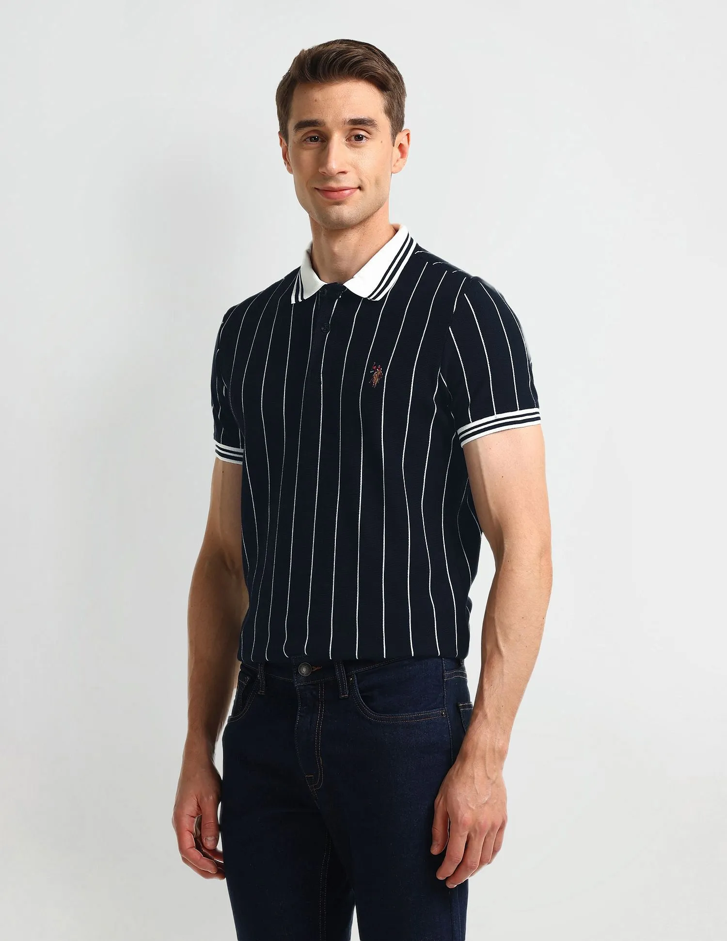 U.S. Polo Assn. Denim Co. Muscle Fit Striped Polo Shirt