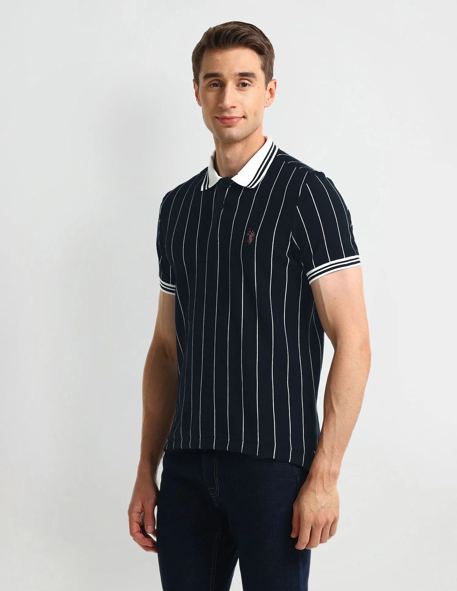 U.S. Polo Assn. Denim Co. Muscle Fit Striped Polo Shirt