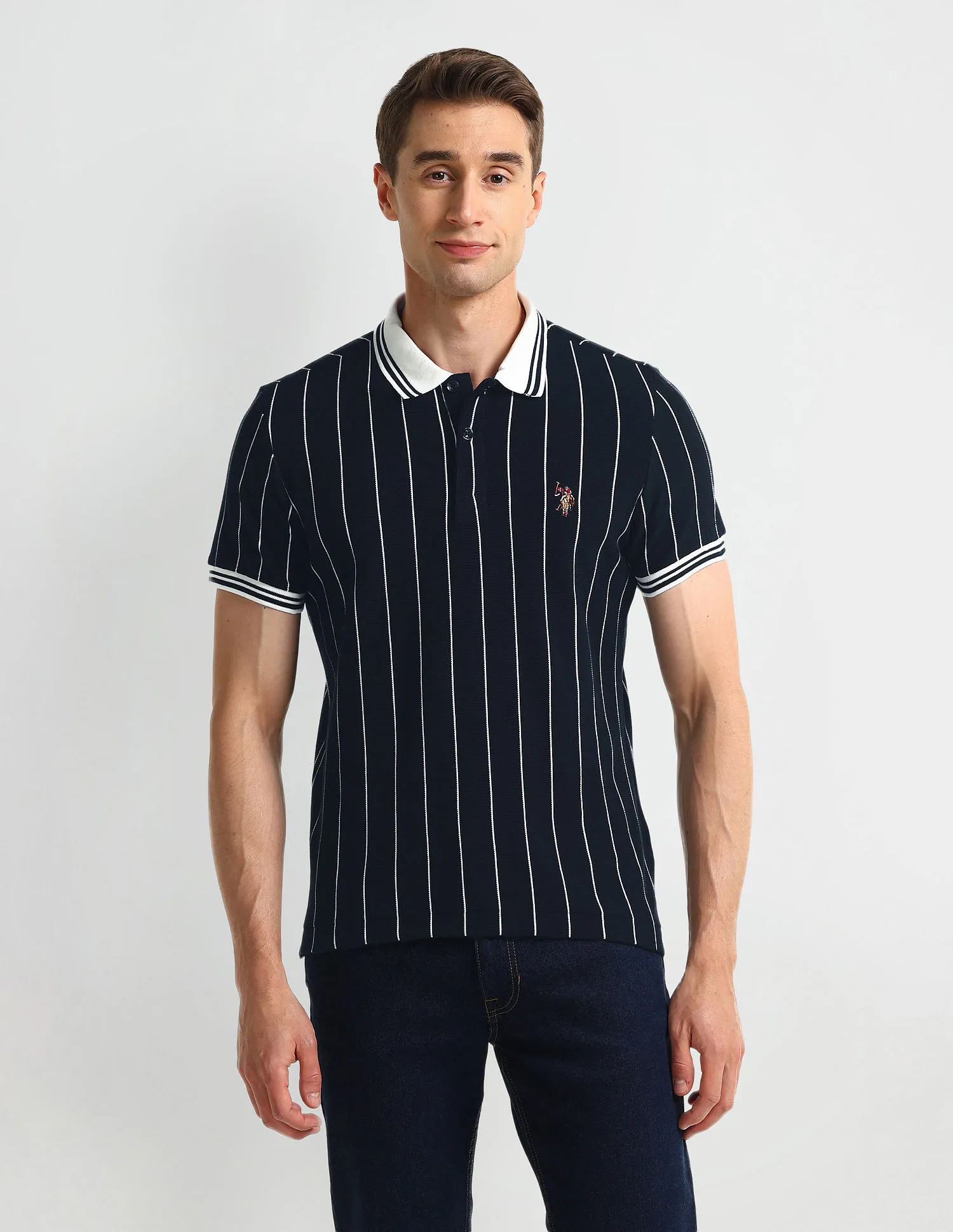 U.S. Polo Assn. Denim Co. Muscle Fit Striped Polo Shirt