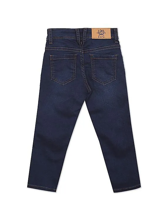 U.S. Polo Assn. Kids Boys Dark Blue Slim Fit Whiskered Jeans