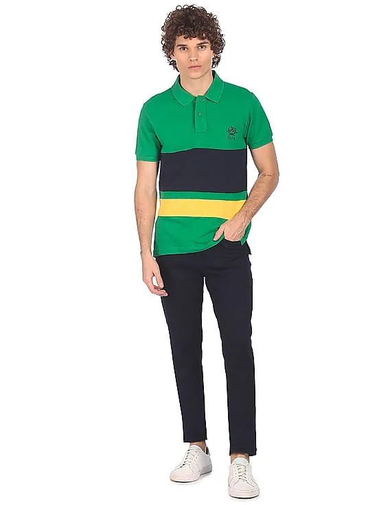 U.S. Polo Assn. Men Green Striped Short Sleeve Polo T-shirt