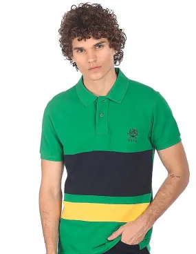 U.S. Polo Assn. Men Green Striped Short Sleeve Polo T-shirt