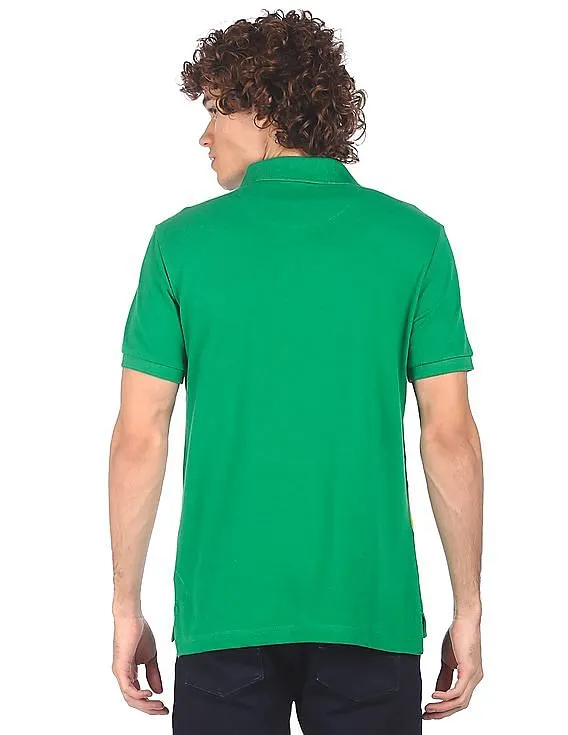 U.S. Polo Assn. Men Green Striped Short Sleeve Polo T-shirt